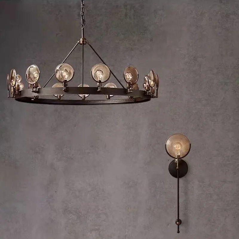

American Industrial Black Metal and Glass Pendant Lamp Round Ceilings Lustre with Brass Details Dimmable