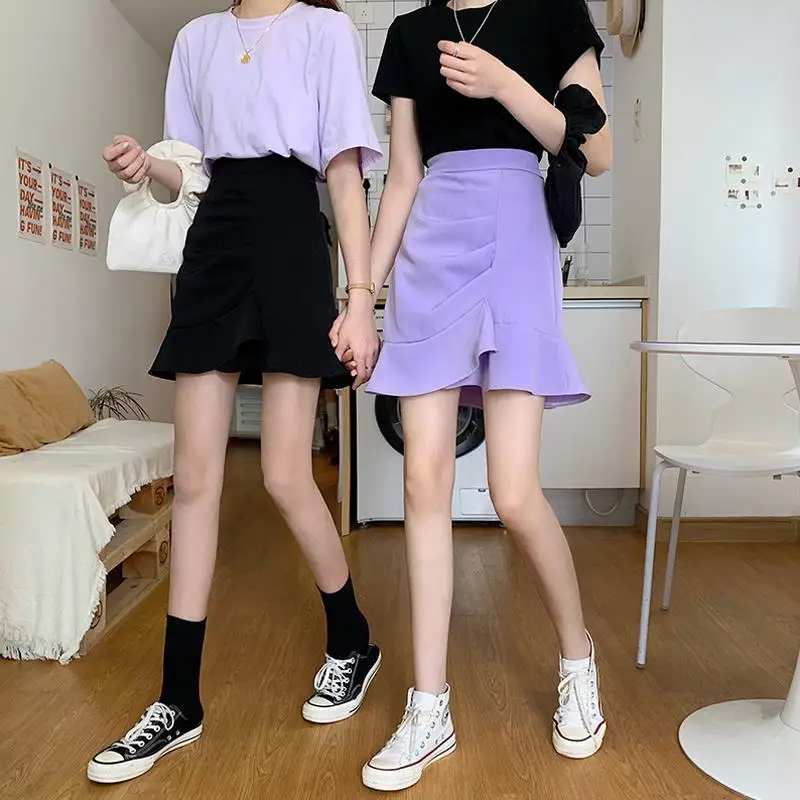 

Fashion All-match Bag Hip A-Line Solid Color Ruffles Spliced Mini Skirt Irregular High Waist Skirts for Female Summer New Korean