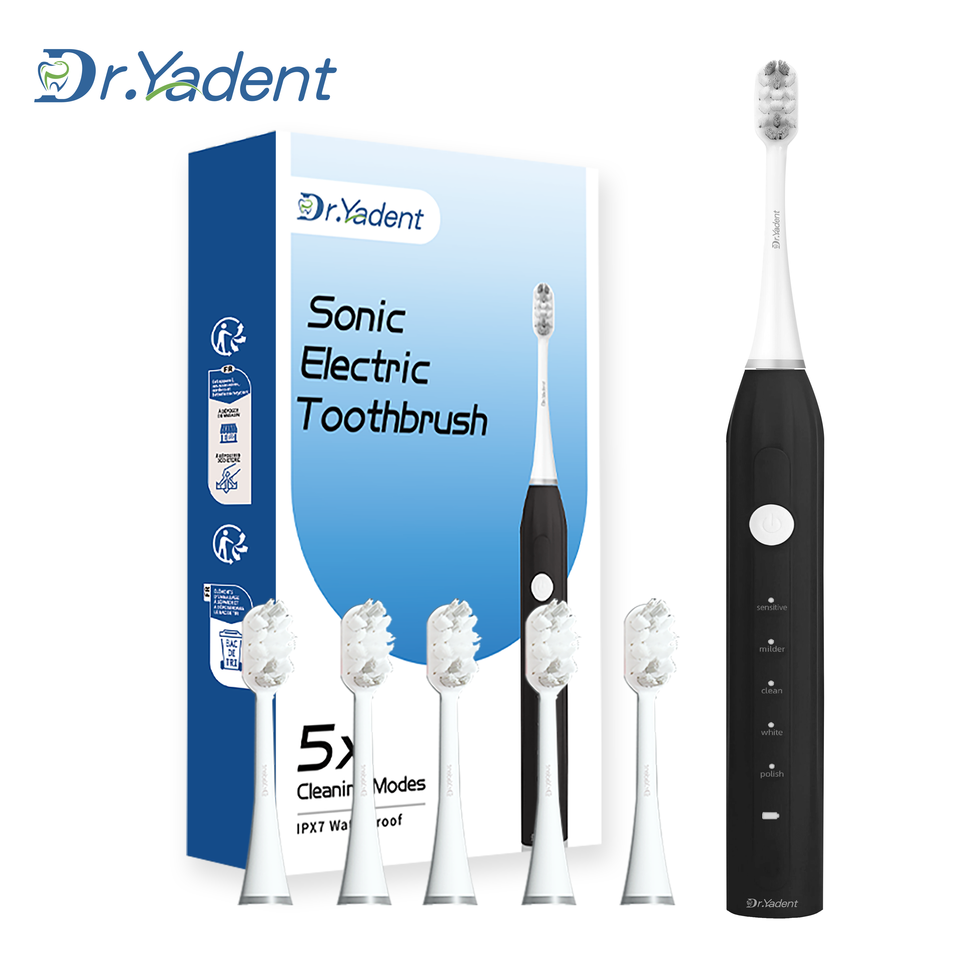  Dr.Yadent YD02 Electric Sonic Toothbrush for Adult Soft-Bristle USB Rechargeable 6 Brush Heads 5 Modes 2-Minute Smart Timer 