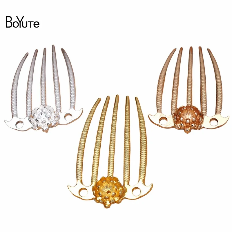 BoYuTe (10 Pieces/Lot) 19MM Alloy Flower Welding 5 Teeth 48*72MM Hair Comb Diy Hair Jewelry Accessories