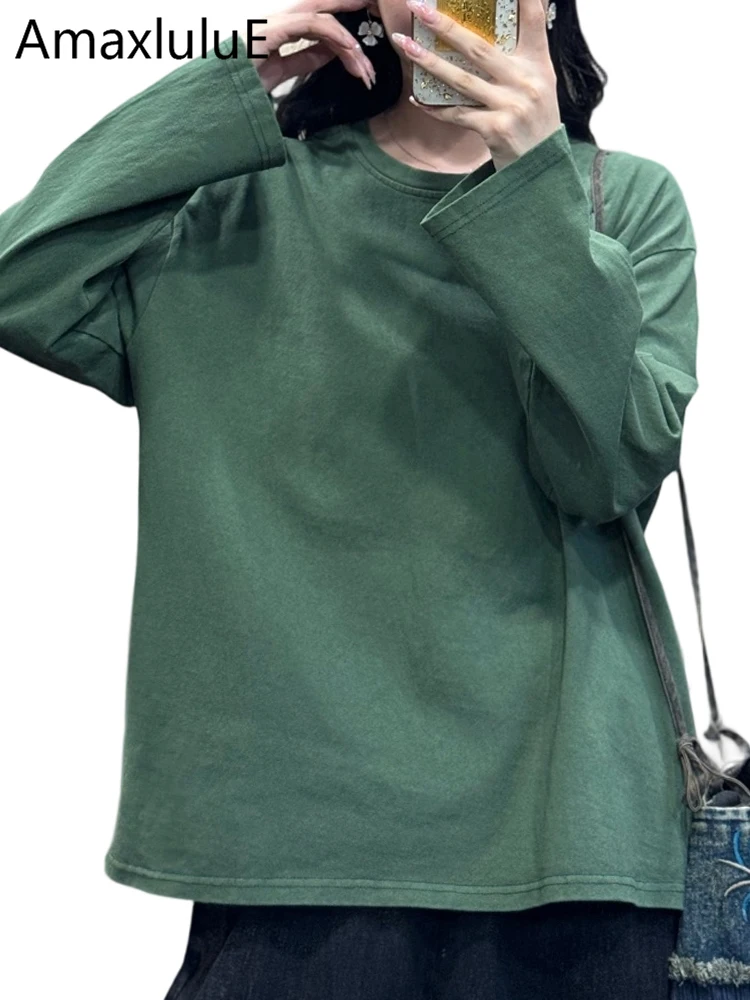 

Amax LuluE 2025 Autumn Japanese Womens Loose Casual Tops Ladies Vintage Harajuku Elegant Tshirts Leisure Classic Cotton Clothes