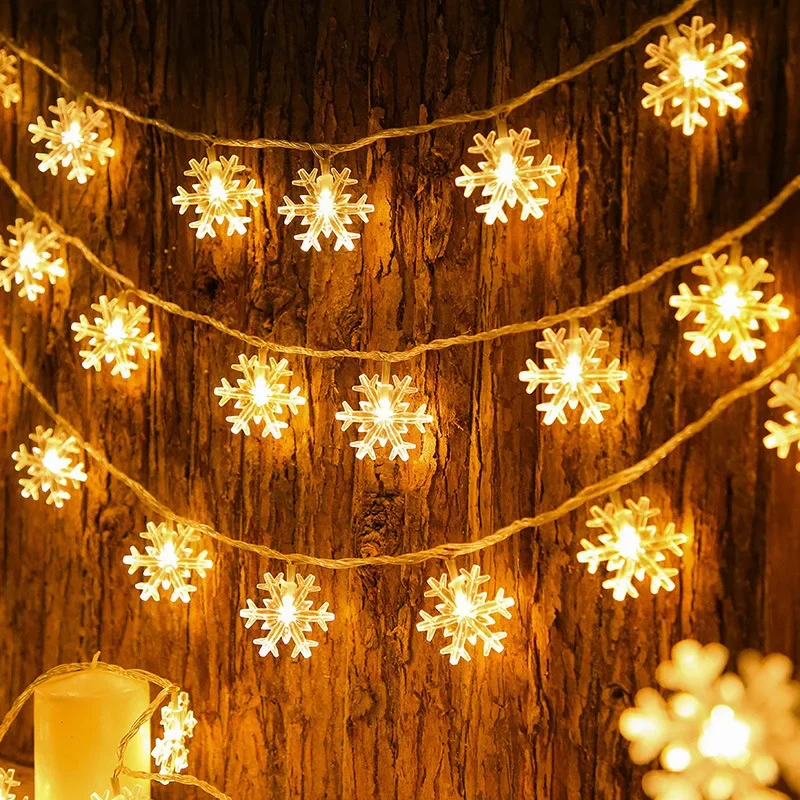 1pc LED Christmas Snowflake String Light Indoor & Outdoor Hanging Decorative Lighting Fairy Atmosphere Lamp For Garden Party