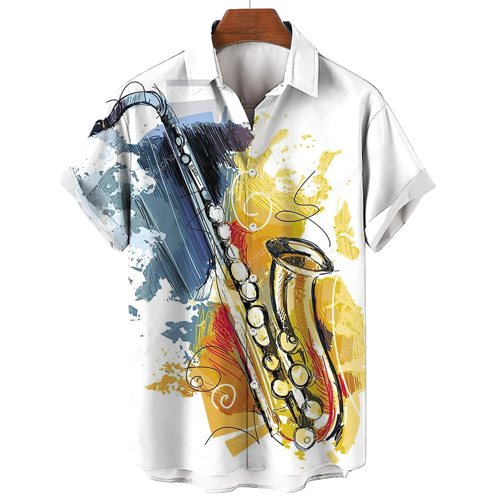 Coupe ample imprimé ort Sve irt col écarté décontracté jeune printemps été vêtements pour hommes tissu mince usage quotidien sans fer