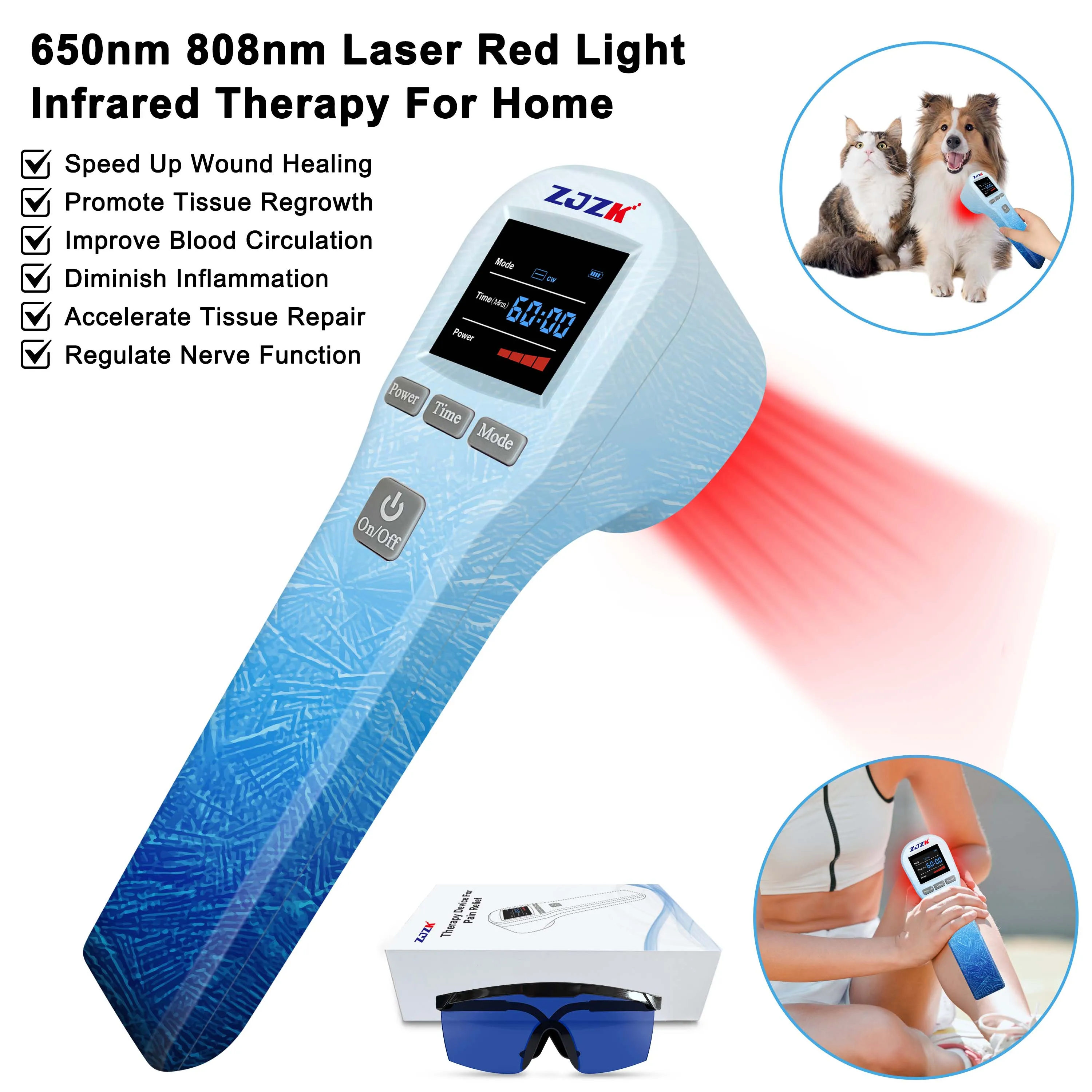 

ZJZK 880mW Laser Pain Cure lllt Inflammation 650nmX16Diodes +808nmX4Diodes Deep Tissue Laser Therapy For Sciatica Ulcers