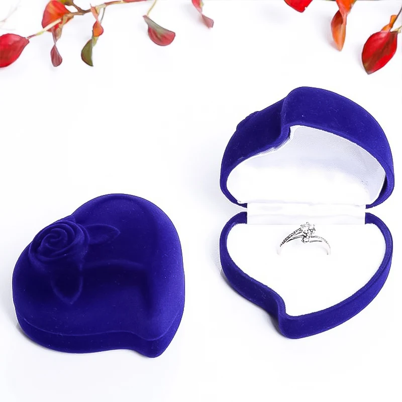 Flocking Heart Shape Ring Box Earrings Jewelry Packaging Gift Box Proposal Engagement Wedding Ring Box Jewelry Counter Display