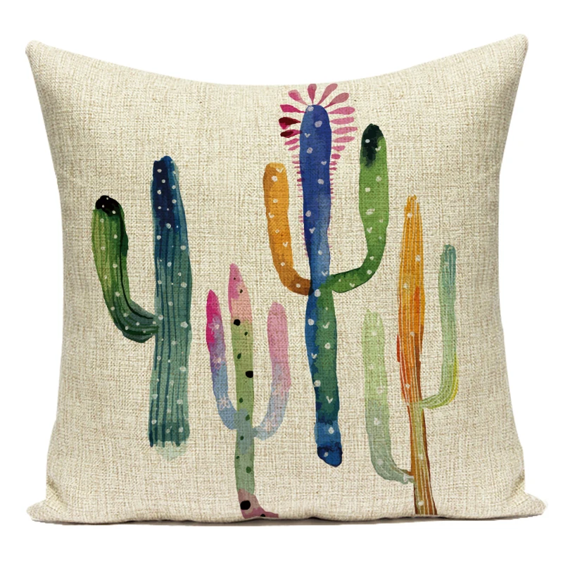 Polyester Tropical Green Plant Cactus Pillow Cushion Cover for Sofa Bed Car Home Decoration Pillow Cover Square Pillowcase