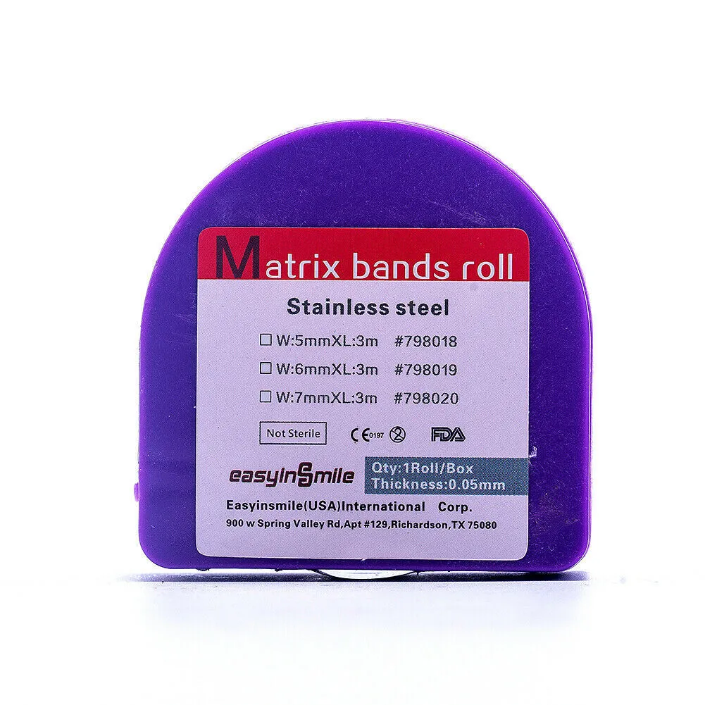 Eeasyinsmile Dental Use Light Cured Resin Matrix Bands 5/6/7MM  Stainless steel 1 Roll