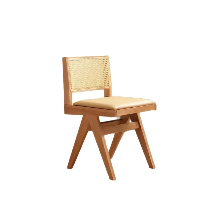 

Nordic home leisure rattan chair solid wood rattan Japanese retro dining chair armrest bed and breakfast chair balcony Chandigar
