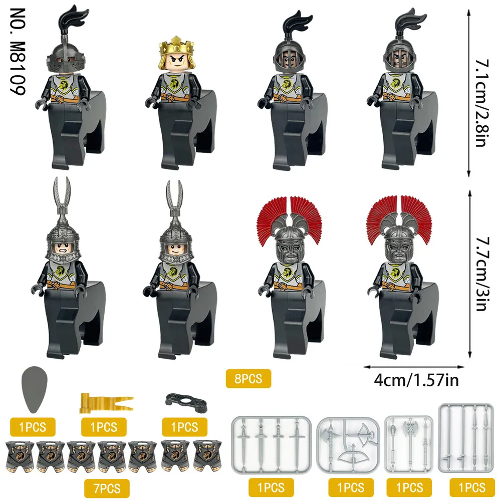 Kreative mittelalter liche Schütze Ritter schwarzen Adler Löwe Soldat Figuren Modell Baustein Bogen Schwert Ziegel Kit Spielzeug für Kinder