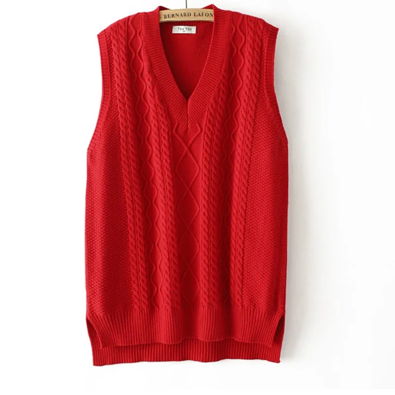 

Plus Size Jumper Women Clothing Loose Fit High Strecth Sweaters Vest Argyle Twist V-Neck Sleeveless Curve Knitted Pullover