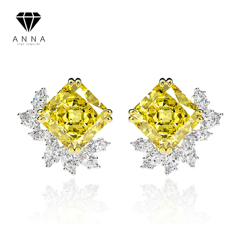 

Topaz S925 Sterling Silver Yellow Square 5A Zircon Stud Earrings Luxury Jewelry for Women Banquet Anniversary Party Girlfriend