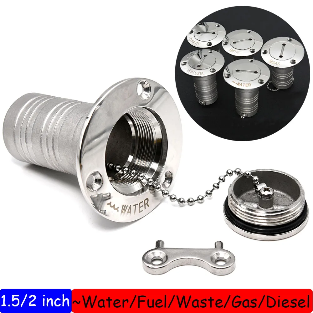 

1.5" and 2" 38mm or 50mm 316 Stainless Steel Marine Boat Hardware Deck Filler Fuel Water Waste Diesel Gas Key Cap Fuel Water Gas