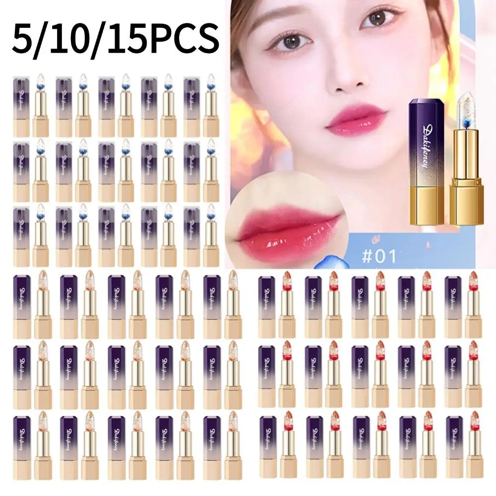 5/10/15PCS Temperature Color Changing Lipstick Petal Jelly Transparent Waterproof Moisturising Color Changing Lip Balm