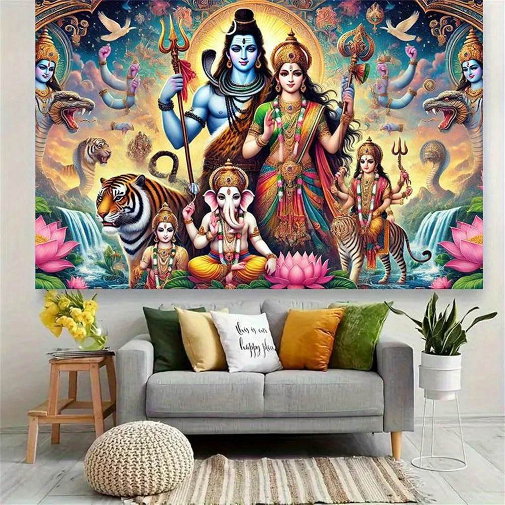 Home Decor Yoga - Shiva Familie Wandtapijt Hindoe God Parvati