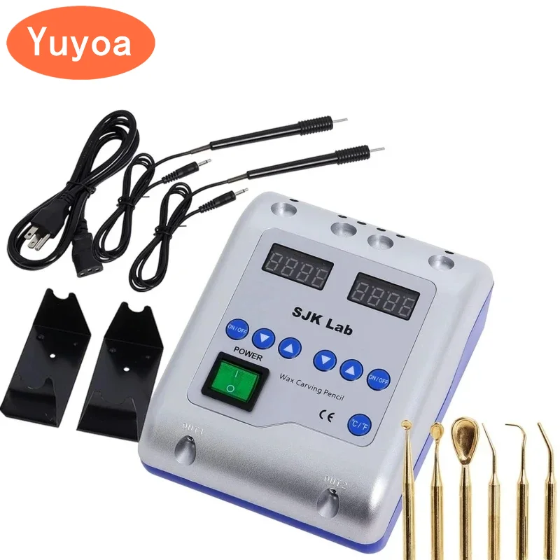 Electric Waxer Carving Knife Machine with Double Wax Carving Pen and 6 Wax Tip for Dental Lab Equipment