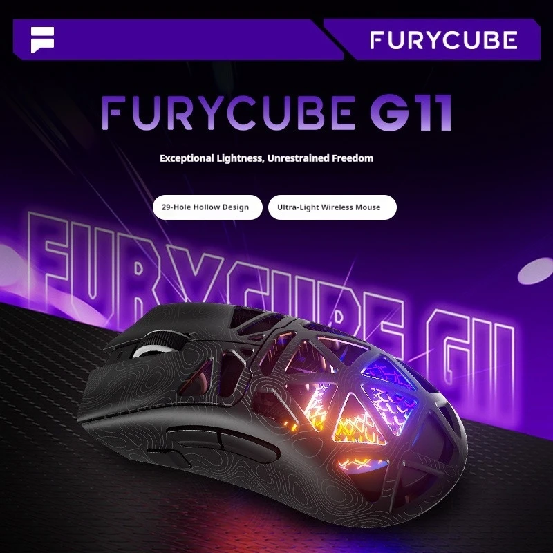 

Беспроводная игровая мышь FURYCUBE G11 Bluetooth с сенсором PAW3311, легкая, с полым корпусом, RGB-подсветкой