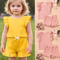 2025 Summer Baby Girl Cute Set Fly Sleeve T-Shirt Top + Ruffle Shorts 2pcs Fashion Sweet Casual Comfort for Daily Outdoor Wear