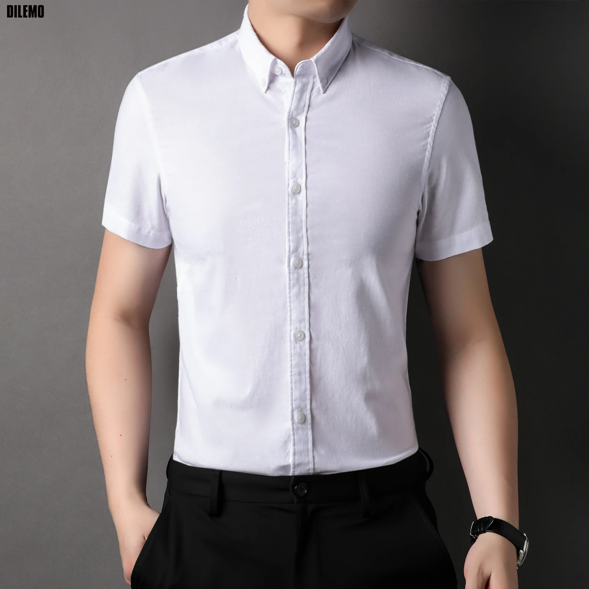 Top Grade Oxford New Summer Brand Slim Fit Shirt Trending Short Sleeve Breathable Classic Casual Fashion Mens Clothes 2025