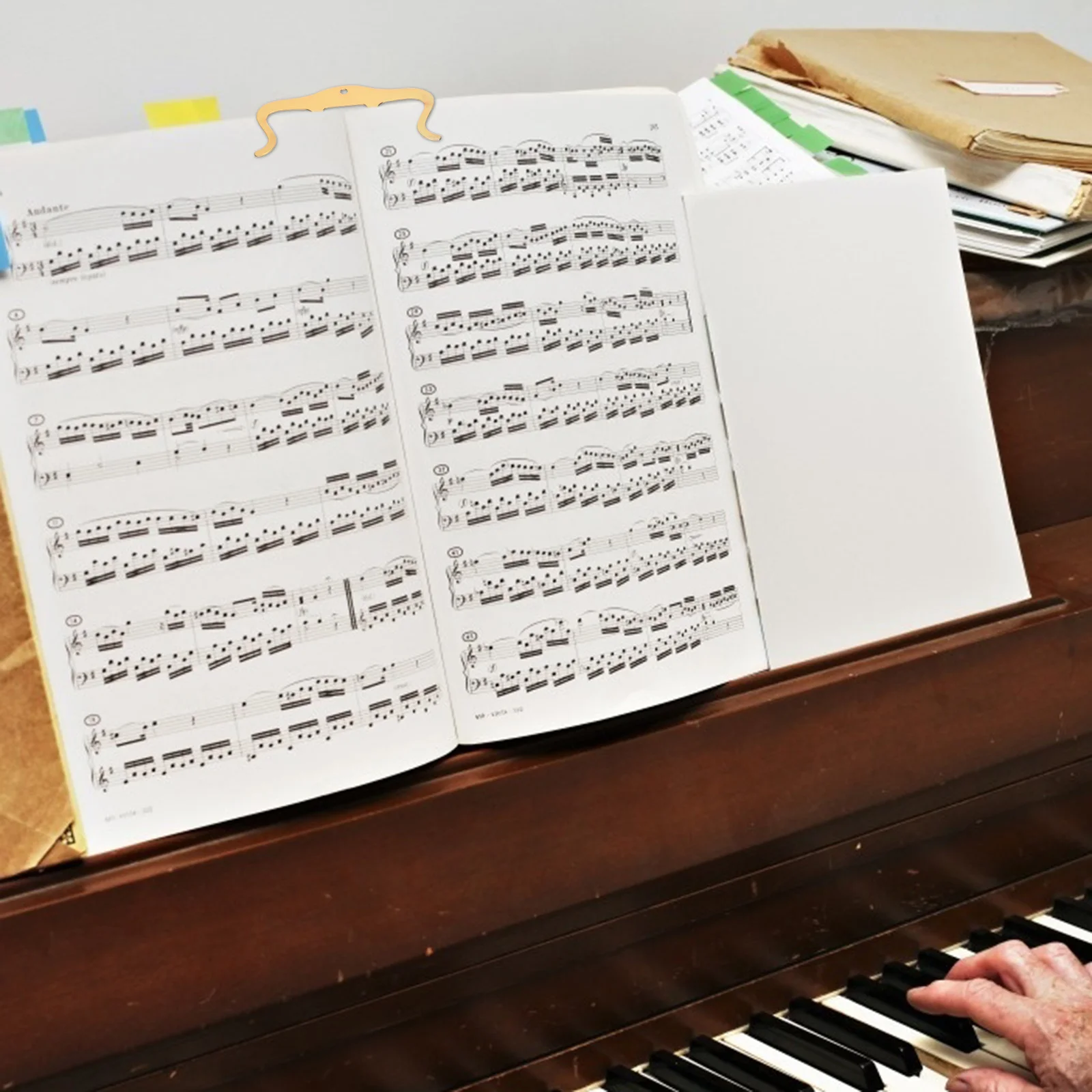 

2Pcs Metal Music Book Clamps Smooth Mirror Surface Music Page Holders Wind Resistant for Speech Drafts Sermons Homework Cooking