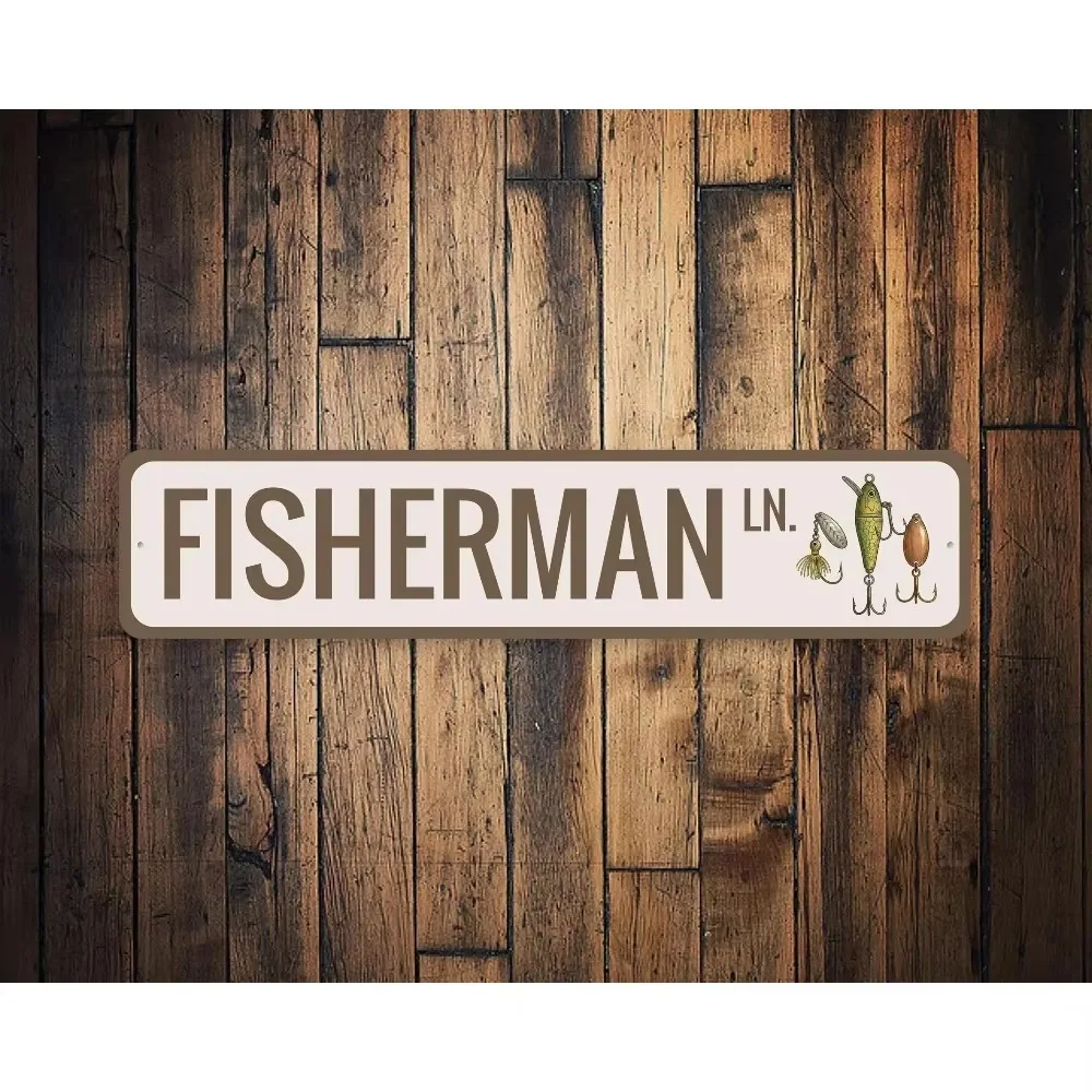 CIFbuy Personalized Long Metal Sign, Custom Text Fisherman Fishing Lure Wall Decor Ornament