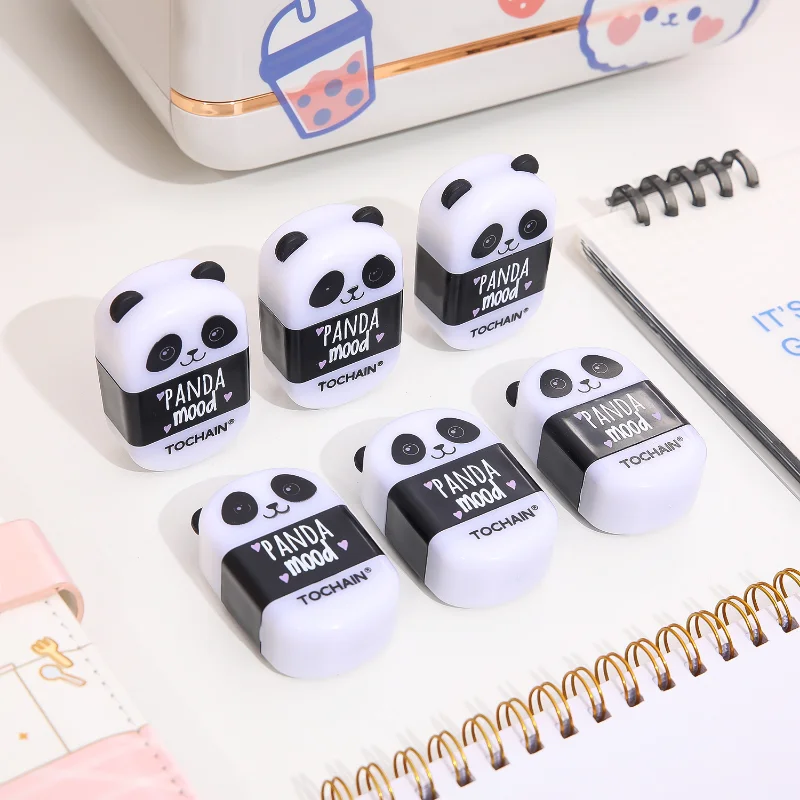 2 pcs cute panda multifunction eraser pencil sharpener portable small pencil sharpener