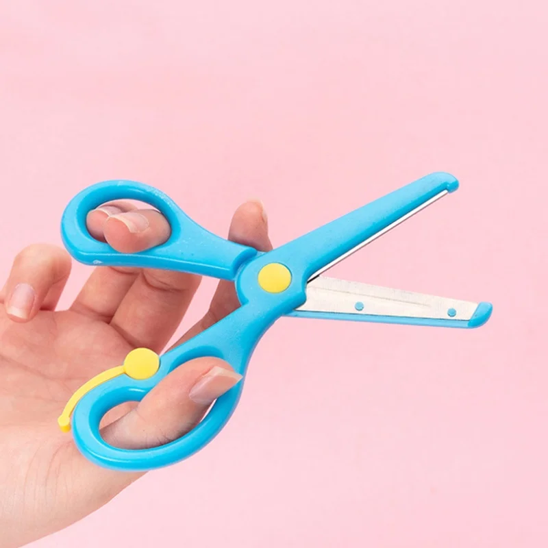 Cute Round head scissors Safety plastic Elastic small scissors cut paper for Kids DIY Hand-made school supplie