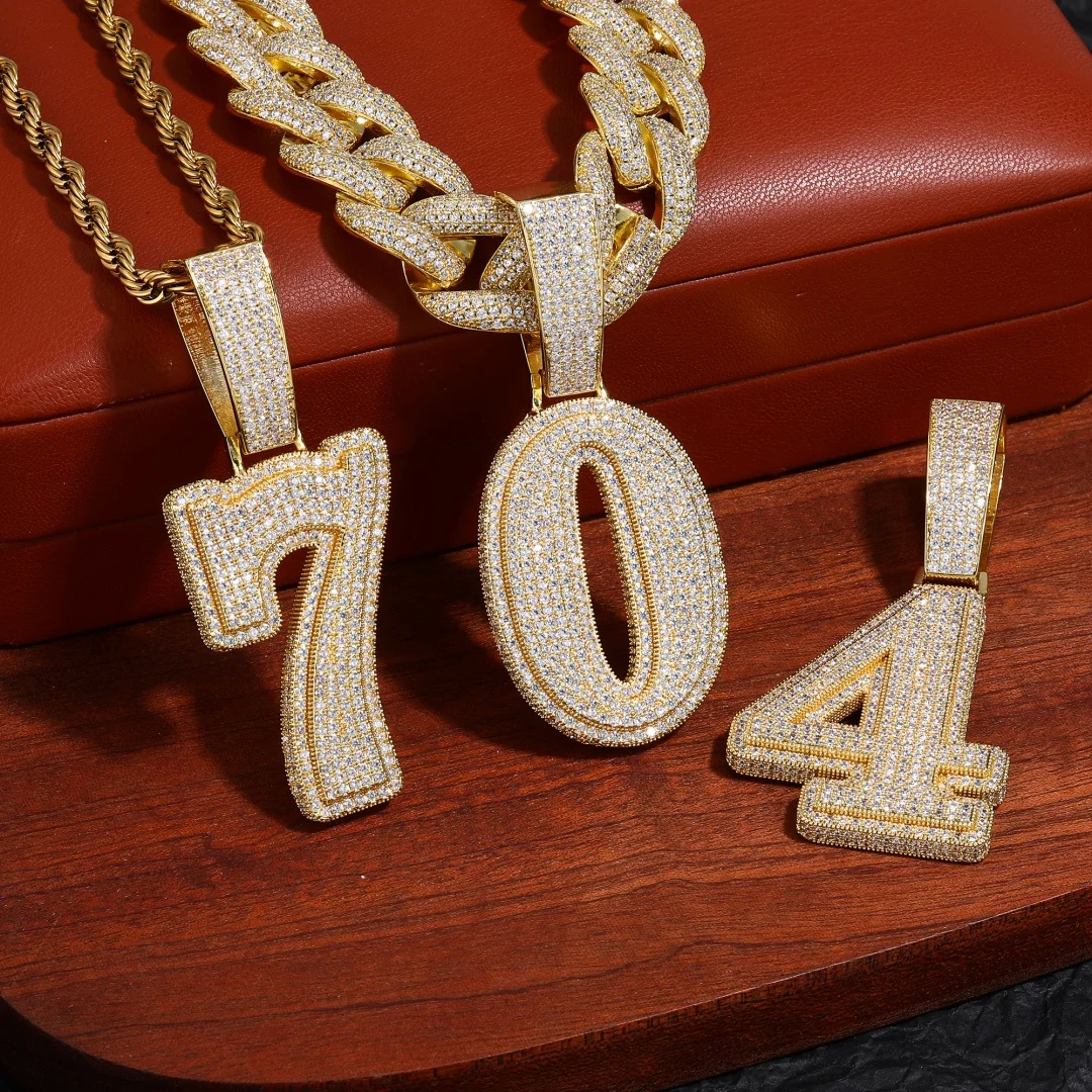 

Number 1-9 Pendant Personalized Name Letter Necklace Nameplate Iced Out Cubic Zirconia Hiphop Gift For Men Women Luxury Jewelry