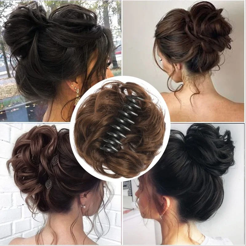 Synthetic Hair Bun Messy Scrunchies Hair Claw Hairpiece Accessories Claw Clip Curly Fake Hair Elastic Wig Hair Band for Women