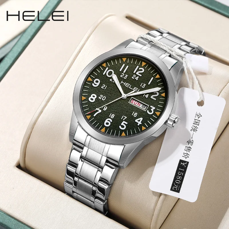 

New Arrival Luxury Stainless Steel Men Quartz Watch Dual Calendar Luminous Waterproof Business Casual Daily Male Wristwatch