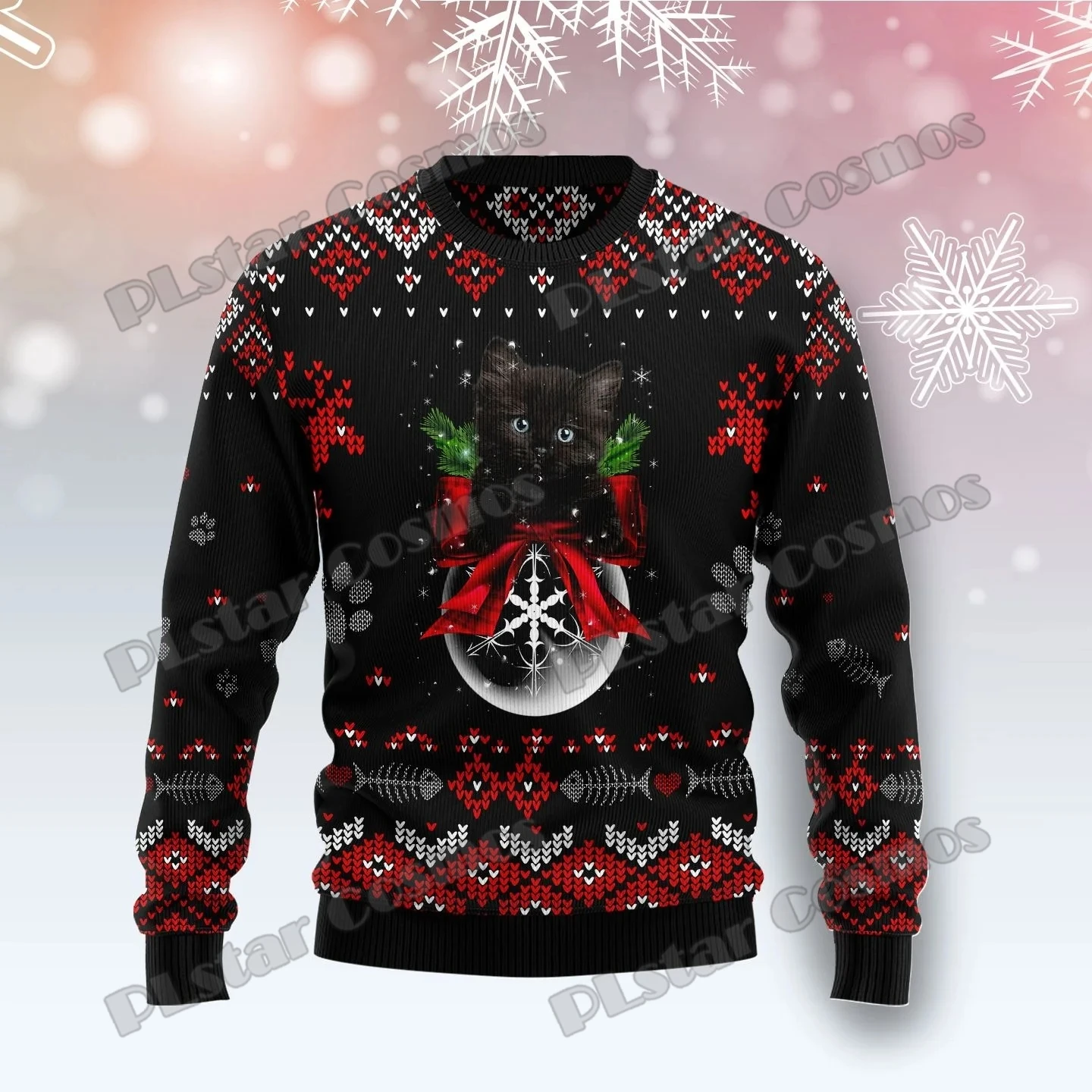 PLstar Cosmos Black Cat Cute Face 3D Printed Fashion Men's Ugly Christmas Sweater Winter Unisex Casual Knitwear Pullover MYY27