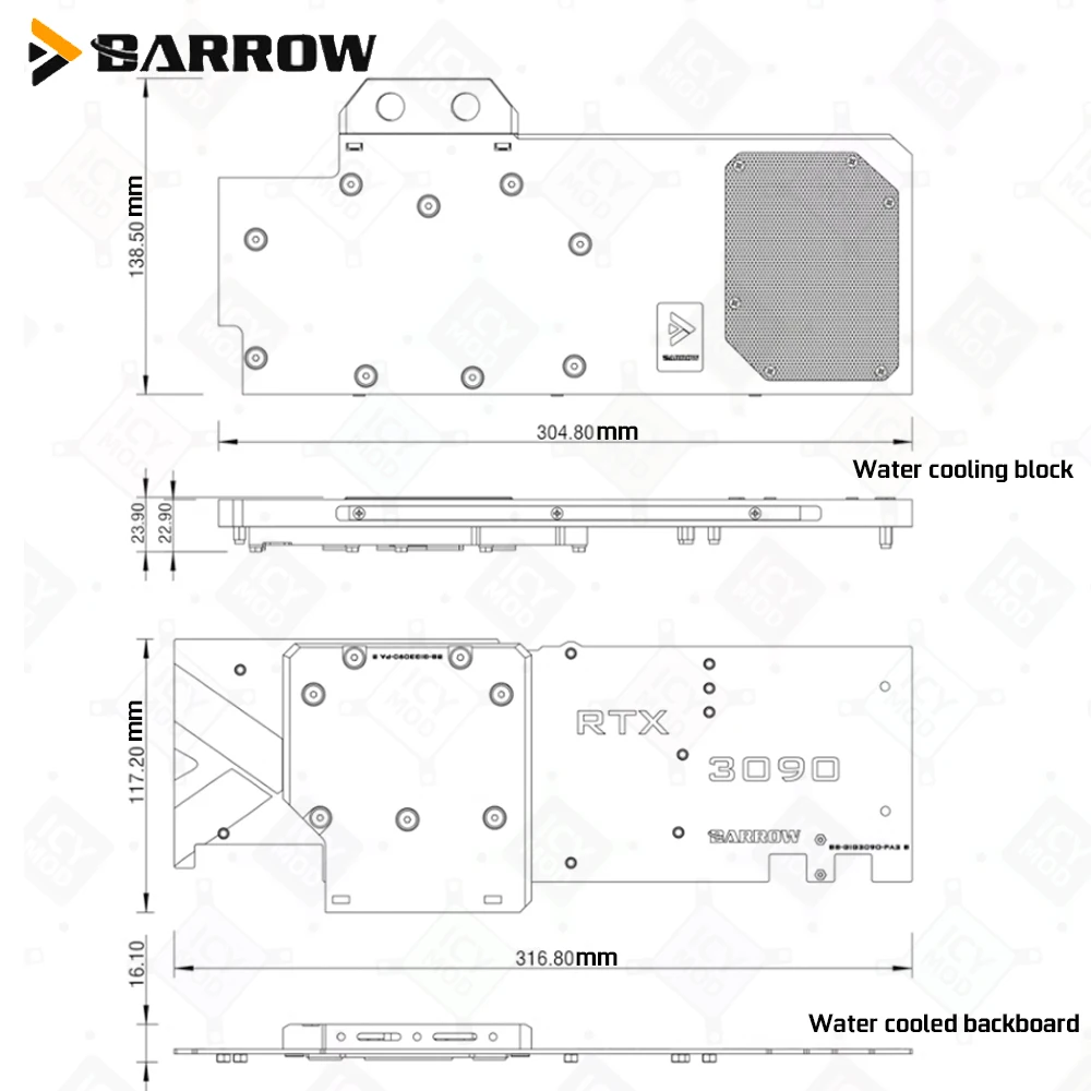 Barrow Video Cards Water Cooler BS-GIG3090-PA2 GIGABYTE 3090/3080 GAMING EAGLE VISION OC GPU Block PC Liquid Cooling Building