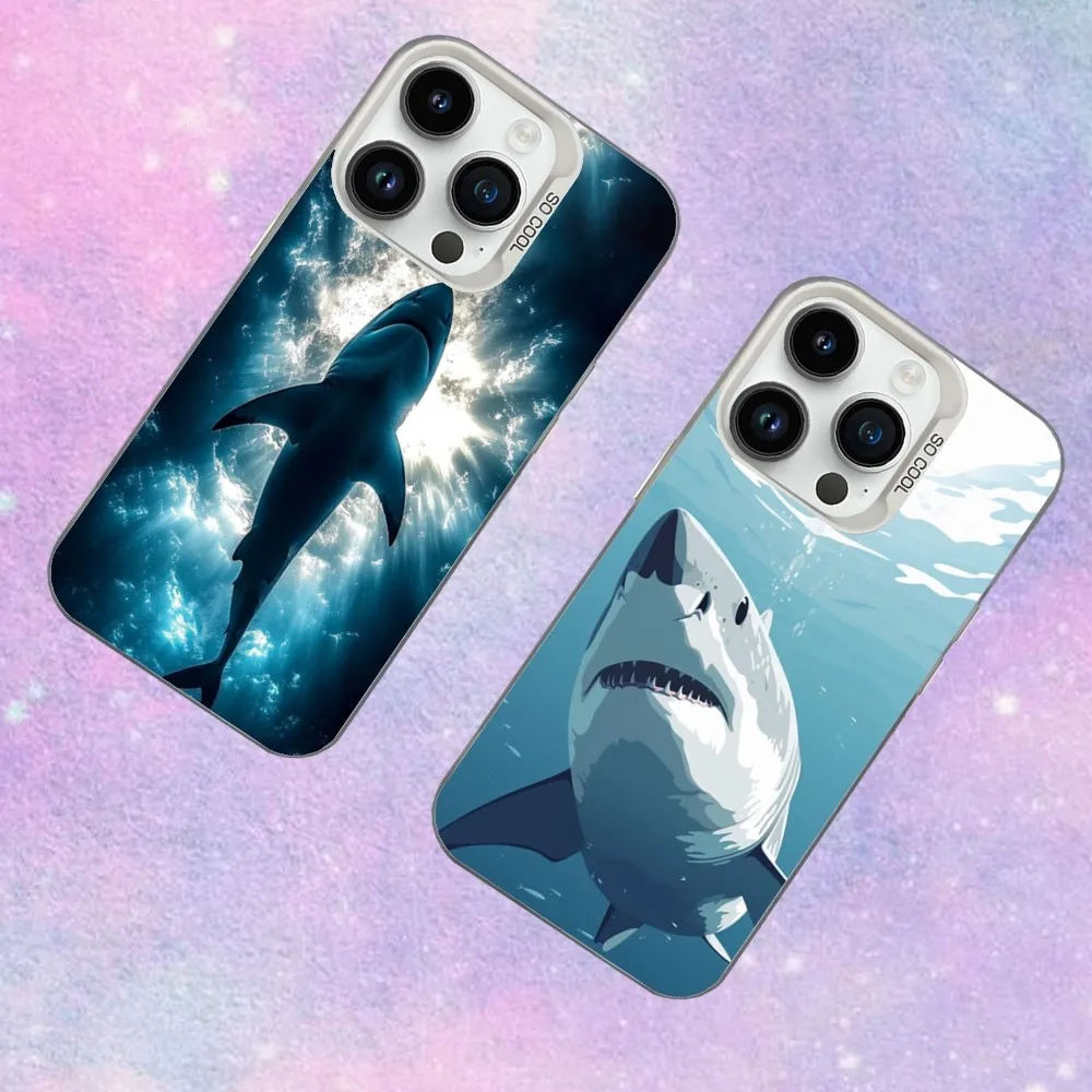

Cartoon Shark Phone Case For iPhone 16,15,14,13,12,11,Mini,Pro,SE,MAX White Matte Shockproof Cover