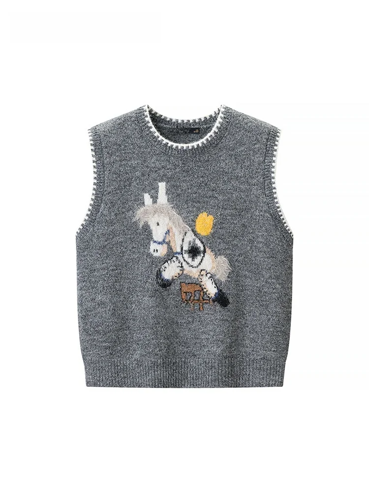 

La Chapelle Spring New Faion Embroidered Layering round Ne Svel Versatile Knitted Vest Casual Sle Women's Vest