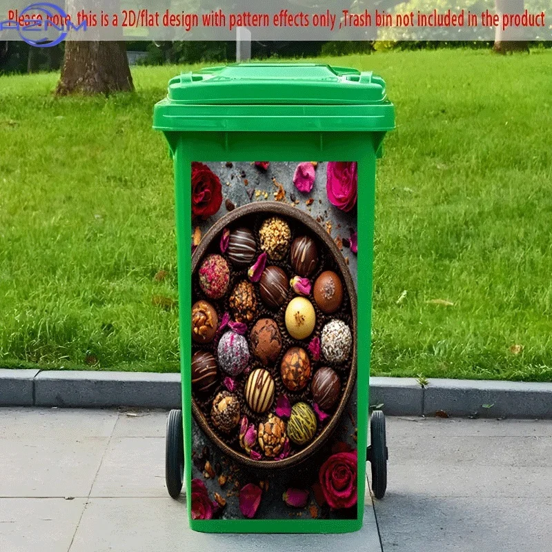 PC 2D Flat Self-Adhesive Trash Can Sticker, Colorful Chocolate Feast Decorative Sticker, Creative Trash Can Decoration, Suitab