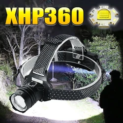 Super XHP360 Powerful Headlamp Rechargeable Head Lamp XHP160 XHP90.2 High Power Headlight Type-C Head Flashlight Fishing Lantern