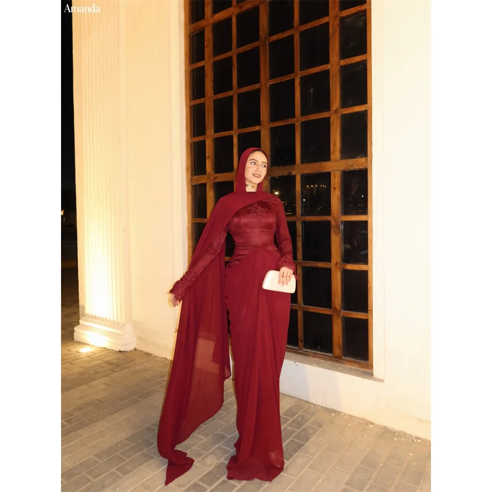 Amanda Customizd Lace Long‑sleeve Floor‑length Evening gown Prom dresses Muslim Chiffon Modest Women's dresses Party dress 2026