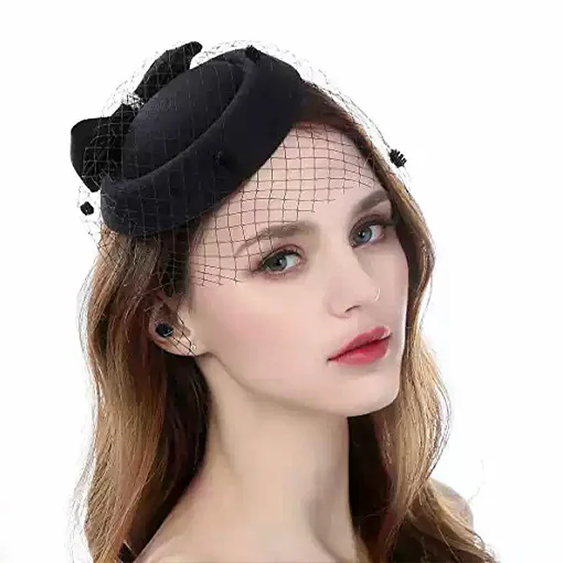 

Черный сетчатый головной убор, шляпа стюардессы, французский темперамент, жемчужный бант, заколка для волос для женщин