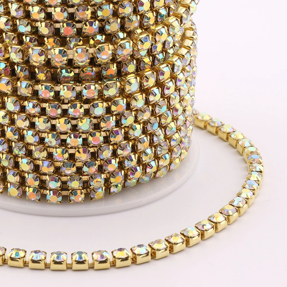 10 Yard Colorful Glass Claw Rhinestone SS6-SS16 Glitter Crystal Cup Chain Trimmings Sewing Rhinestone Cup Chain for DIY Cloth