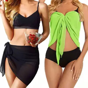 Women's Sarong Swimsuit, beach bikini wrap, pure short skirt, chiffon scarf, swimwear, summer, solid 12 Main Beach Exit Sales - №4