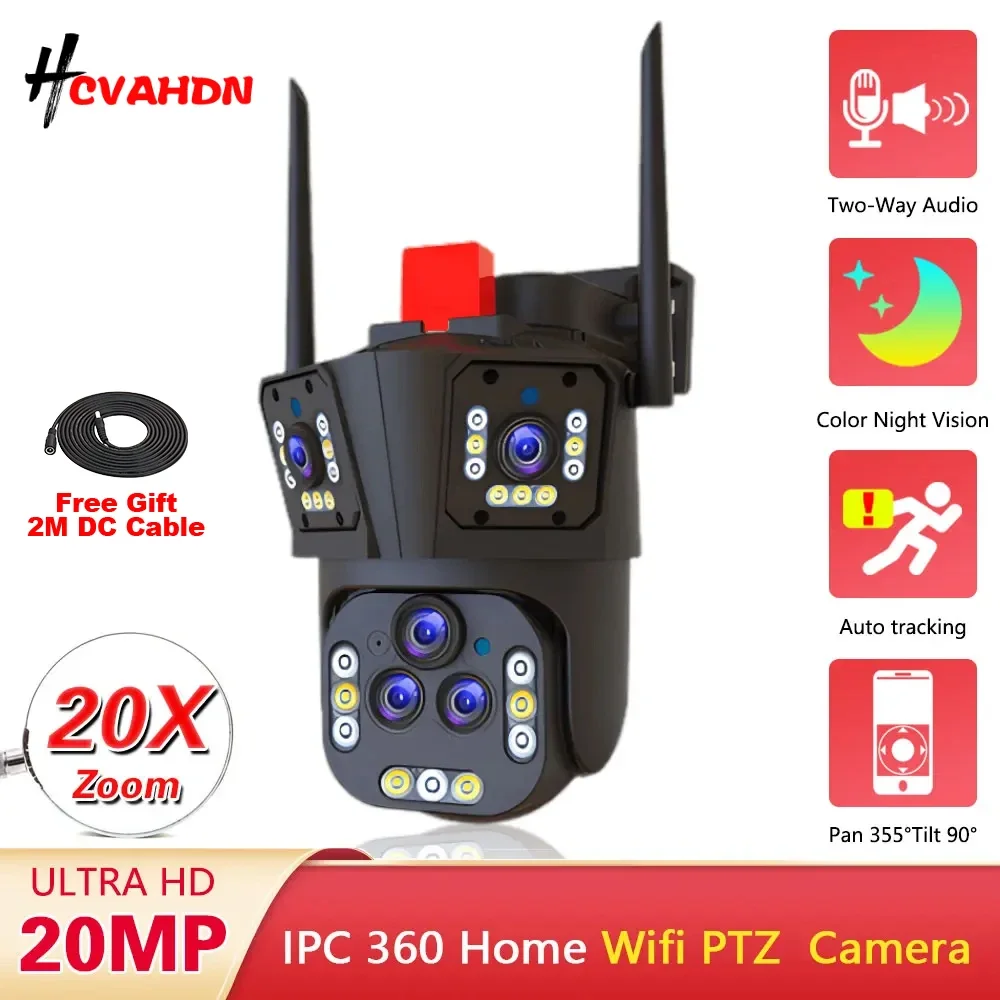 4K 20MP واي فاي كاميرا IP في الهواء الطلق اللاسلكية PTZ حماية أمن الوطن خمسة عدسة 20X التكبير تتبع السيارات CCTV مراقبة الفيديو