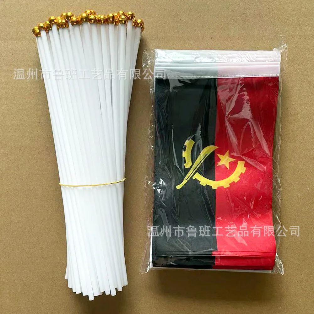 Angola Hand Flag 14x21cm Polyester Fade-Resistance Angola Hand Waving Flag with Plastic Flagpole for Events