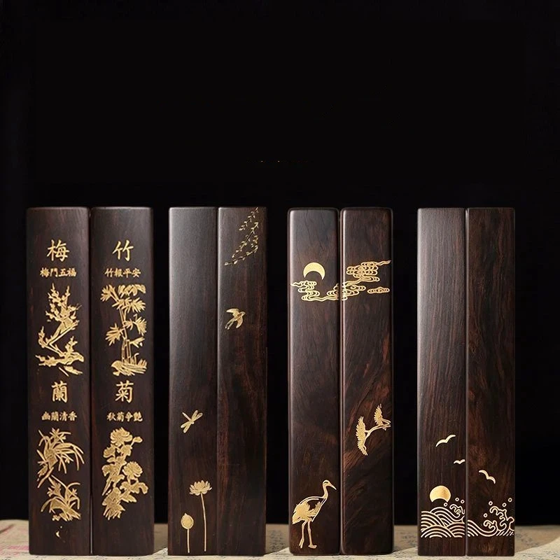 Large Black Catalpa Wood Paperweight 30cm Solid with Gold Lettering for Calligraphy Practice Chinese Gift Classical Beauty