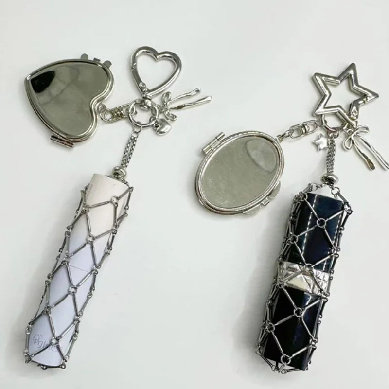 

Y2k Love Star Net Pocket Keychain Pendant Creative Metal Mesh Lipstick Holder Style Creative Shoulder Bag Pendant Diy Pendant