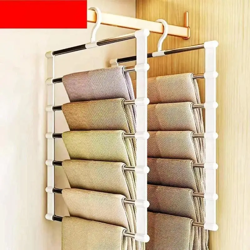 1 2Pcs Foldable Multi‑Layer Pants Hanger Space Saving Clothes Rack for Wardrobe Home Closet Storage Organizer