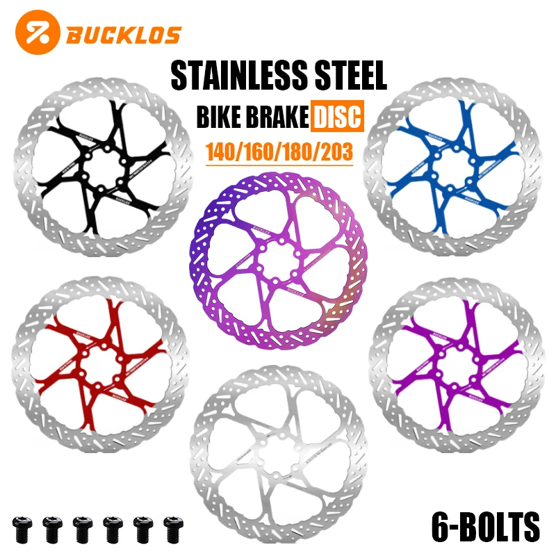 Image of BUCKLOS Fahrrad-Bremsscheibe 140mm 160mm 180mm 203mm Fahrrad-Bremsscheiben für MTB Rennrad Edelstahl-Bremsscheiben Fahrradteile