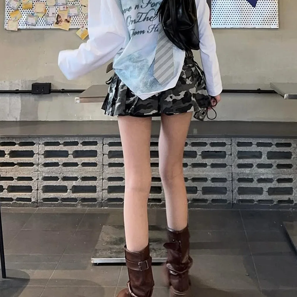 Miniröcke für Damen, neu, 2025, Sommer, rosa, Tarnung, Faltenrock, Tanz, Mädchen, hohe Taille, Gürtel, Camo, plissiert, kurze Kleider, weiblich