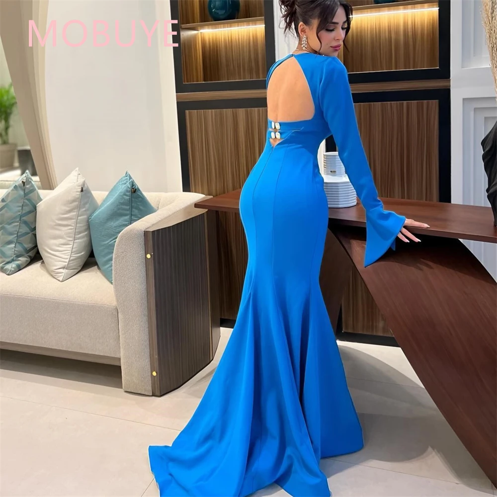 

MOBUYE 2024 Arab Dubai Backless Prom Dress Long Sleeves With Ankle Length Evening Fashion Elegant Party Dress For Women