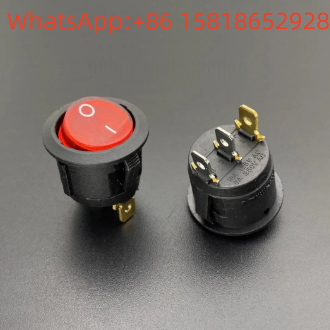 5 pieces KCD5-1111N power rocker switch with red light, 3 pins, 2 positions, round button, 6A 250V