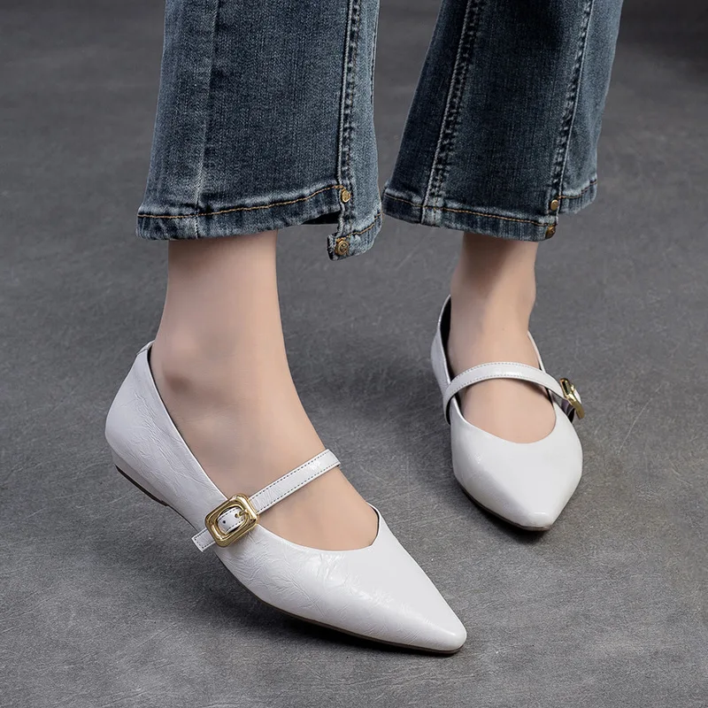 

Low-Heel Genuine Leather Mary Janes Women's Shoes Slip-On Spring New Fairy Style Flat Head Sheepskin Leather Shoes