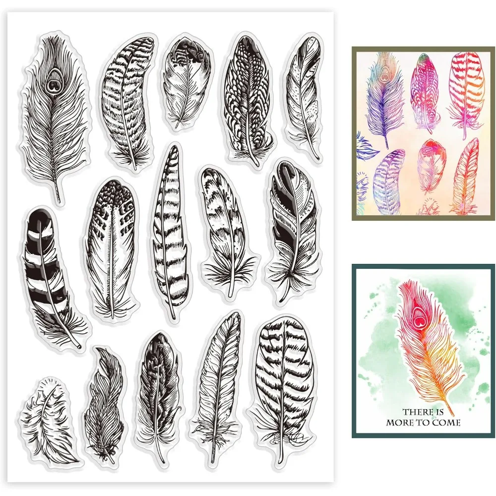 Feather Clear Stamps Feather Silicone Clear Stamp Seals Transparent Rubber Seal Stamps for DIY Scrapbooking Cards Making Photo